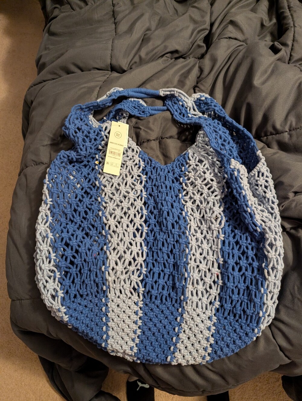 Handwoven Blue Striped Crochet Tote Bag